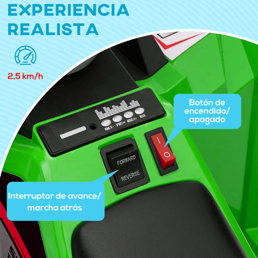 HOMCOM Quadriciclo Elétrico para Crianças 18-36 Meses Veículo Elétrico a Bateria de 6V com Velocidade 2,5 kmh Avanço e Marcha Atrás 70x41,5x48,5 cm Verde