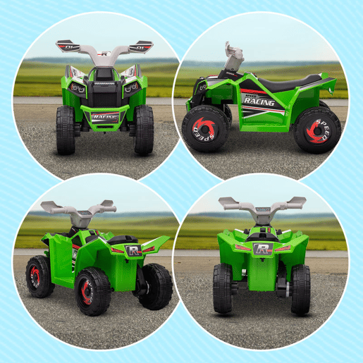 HOMCOM Quadriciclo Elétrico para Crianças 18-36 Meses Veículo Elétrico a Bateria de 6V com Velocidade 2,5 kmh Avanço e Marcha Atrás 70x41,5x48,5 cm Verde