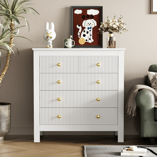 Cômoda de painel de partículas com 5 gavetas,branco Cômoda de painel de partículas com 5 gavetas,branco