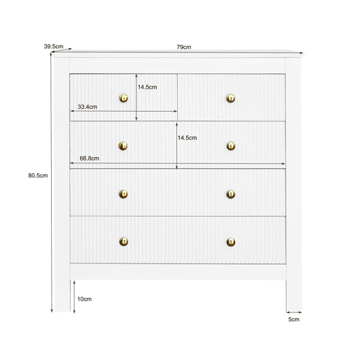 Cômoda de painel de partículas com 5 gavetas,branco Cômoda de painel de partículas com 5 gavetas,branco