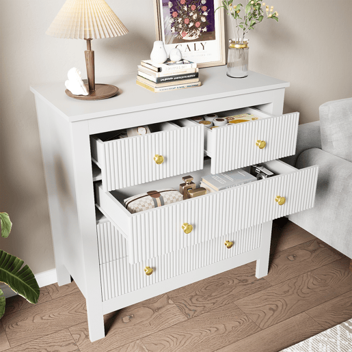 Cômoda de painel de partículas com 5 gavetas,branco Cômoda de painel de partículas com 5 gavetas,branco