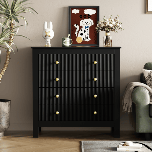Cômoda de painel de partículas com 5 gavetas,preto