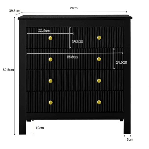 Cômoda de painel de partículas com 5 gavetas,preto