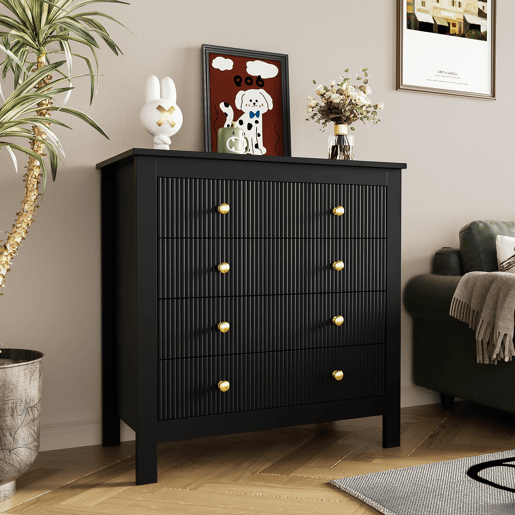 Cômoda de painel de partículas com 5 gavetas,preto