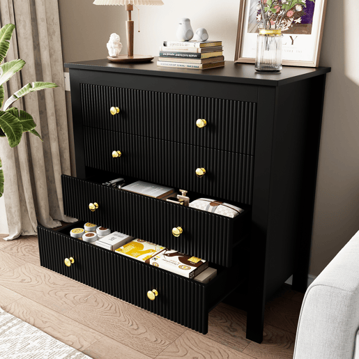 Cômoda de painel de partículas com 5 gavetas,preto