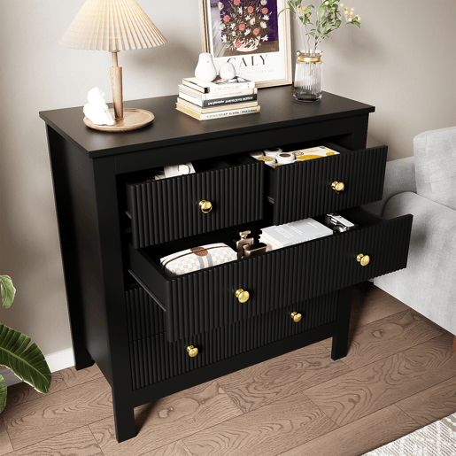 Cômoda de painel de partículas com 5 gavetas,preto