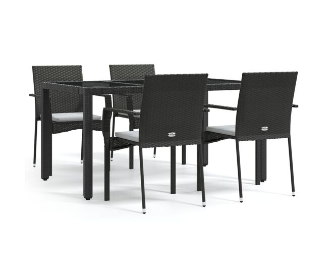 Set de muebles jardín 5 pzas con cojines ratán sintético negro