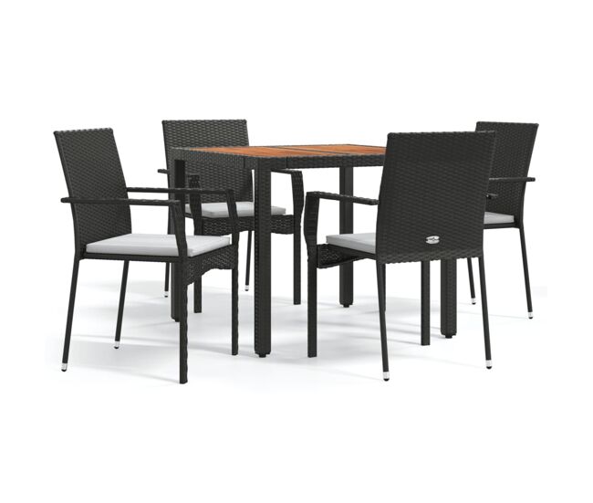 Set de muebles jardín 5 pzas con cojines ratán sintético negro
