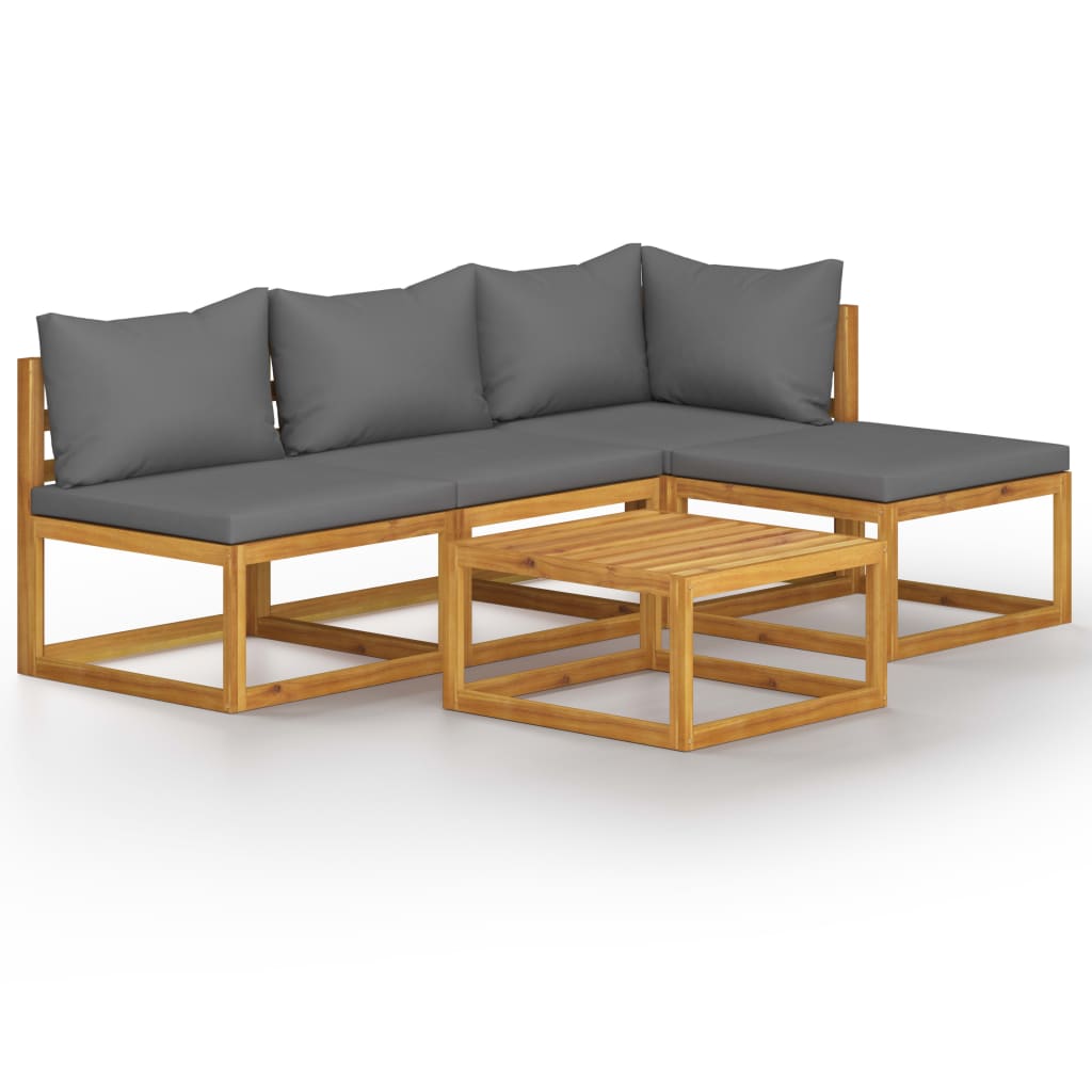 Muebles de jardín 5 piezas cojines madera maciza de acacia