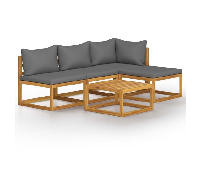 Muebles de jardín 5 piezas cojines madera maciza de acacia