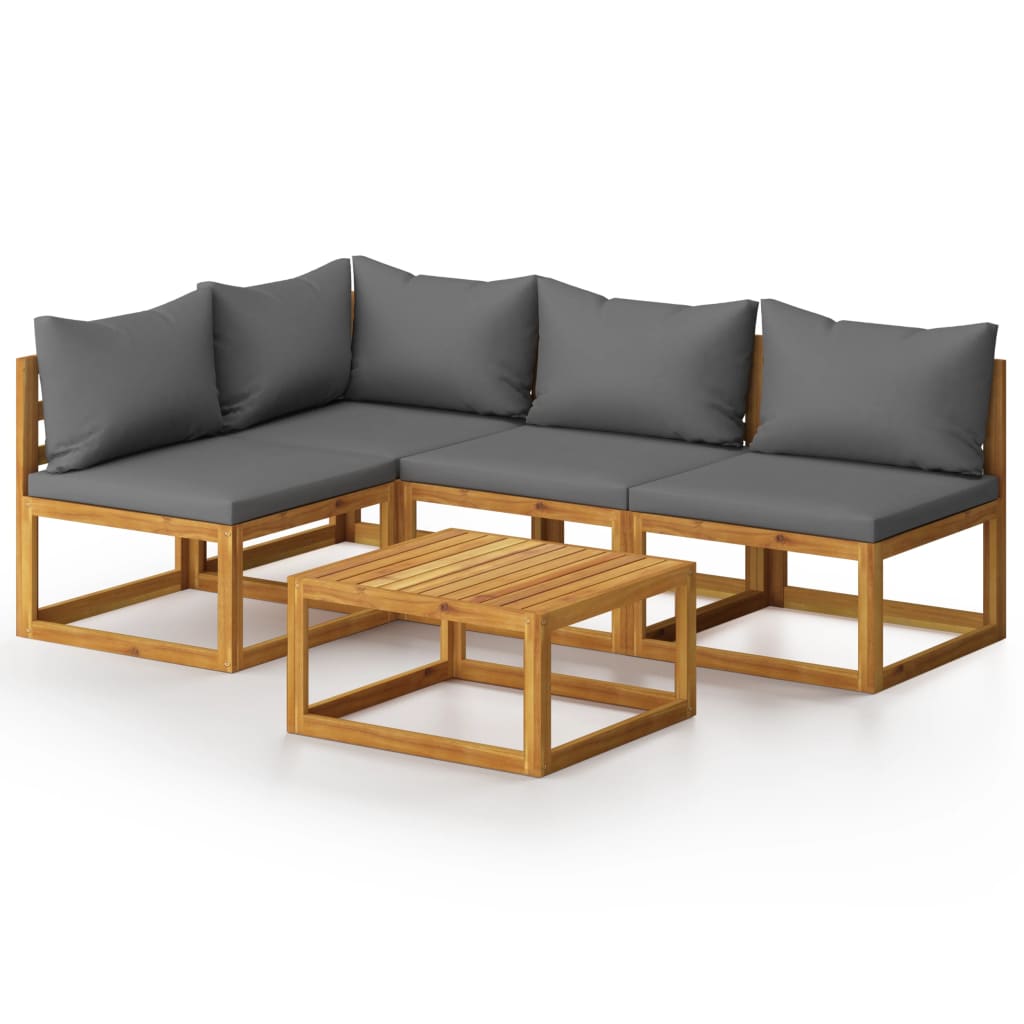 Muebles de jardín 5 piezas cojines madera maciza de acacia