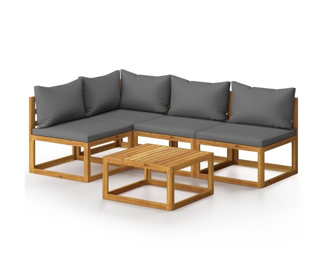 Muebles de jardín 5 piezas cojines madera maciza de acacia