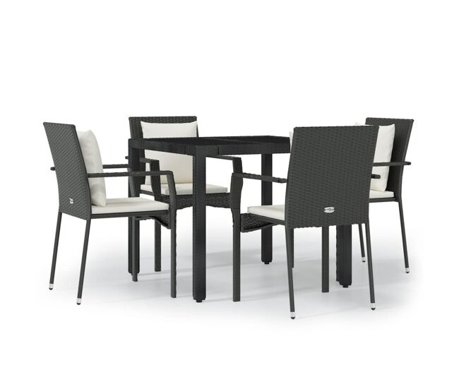 Set de muebles jardín 5 pzas con cojines ratán sintético negro