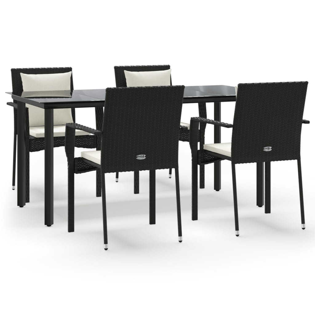 Set de muebles jardín 5 pzas con cojines ratán sintético negro