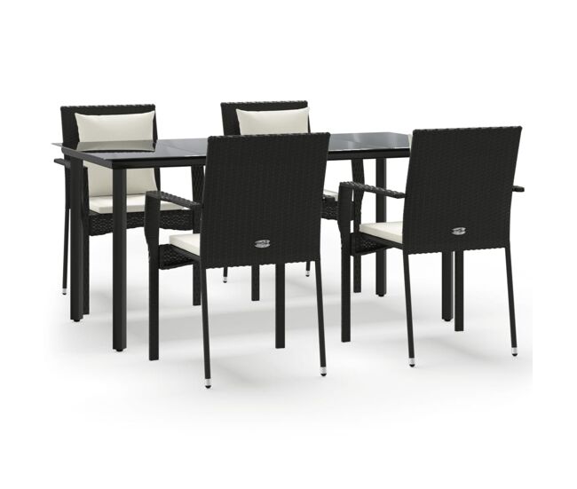 Set de muebles jardín 5 pzas con cojines ratán sintético negro