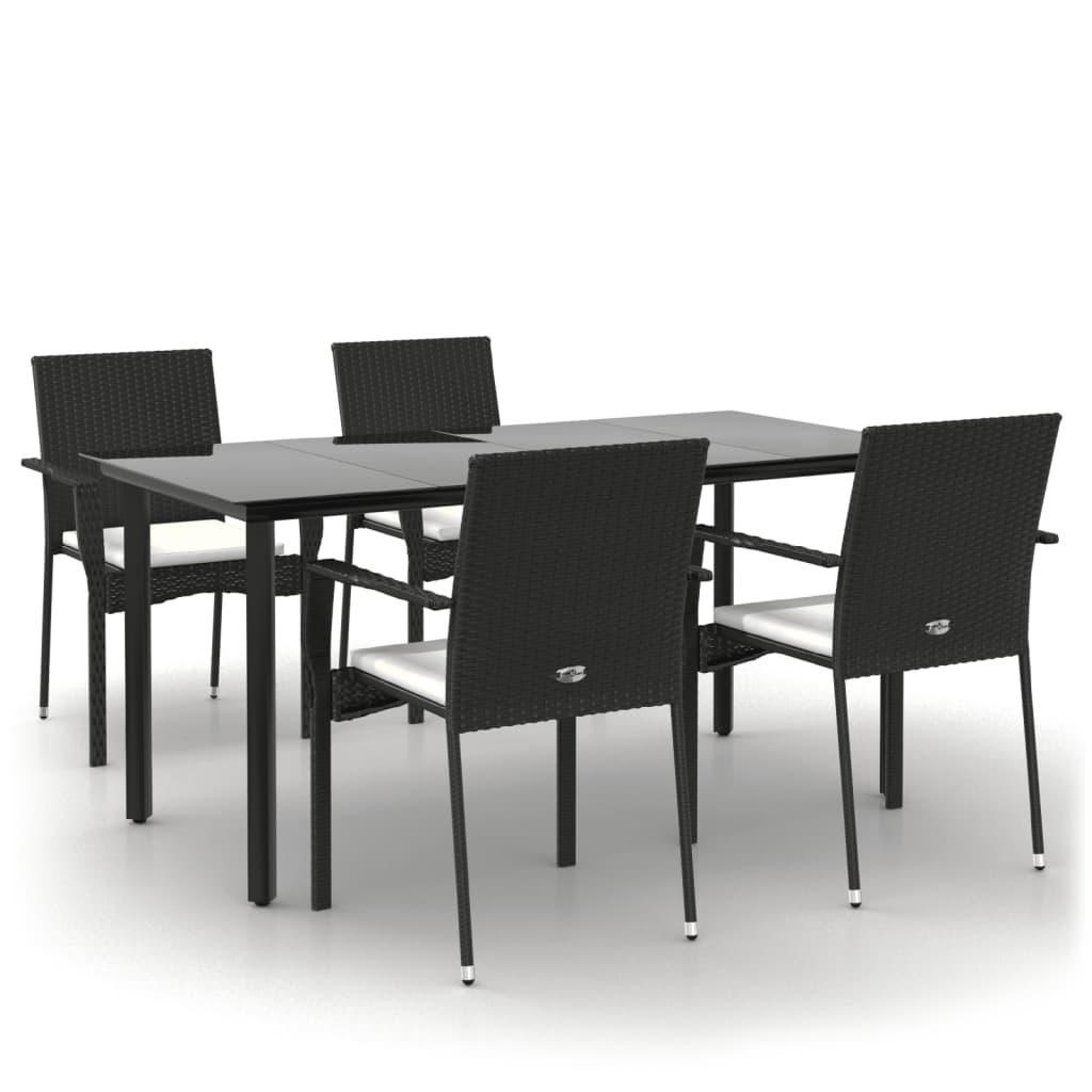 Set de muebles jardín 5 pzas con cojines ratán sintético negro