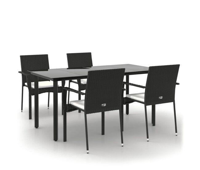 Set de muebles jardín 5 pzas con cojines ratán sintético negro