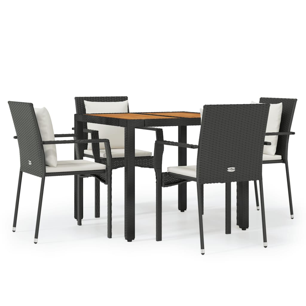 Set de muebles jardín 5 pzas con cojines ratán sintético negro