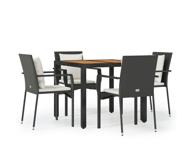 Set de muebles jardín 5 pzas con cojines ratán sintético negro