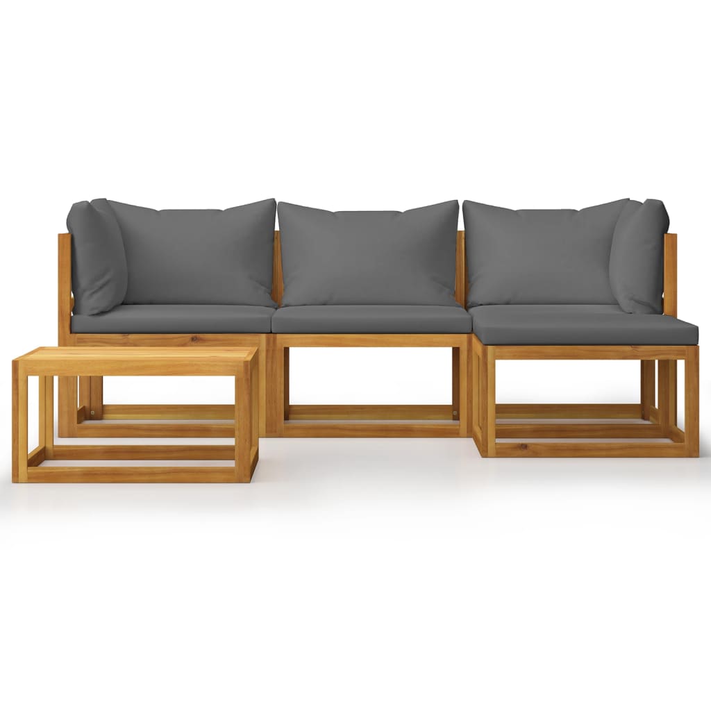 Juego muebles de jardín y cojines 5 piezas madera maciza acacia Gris