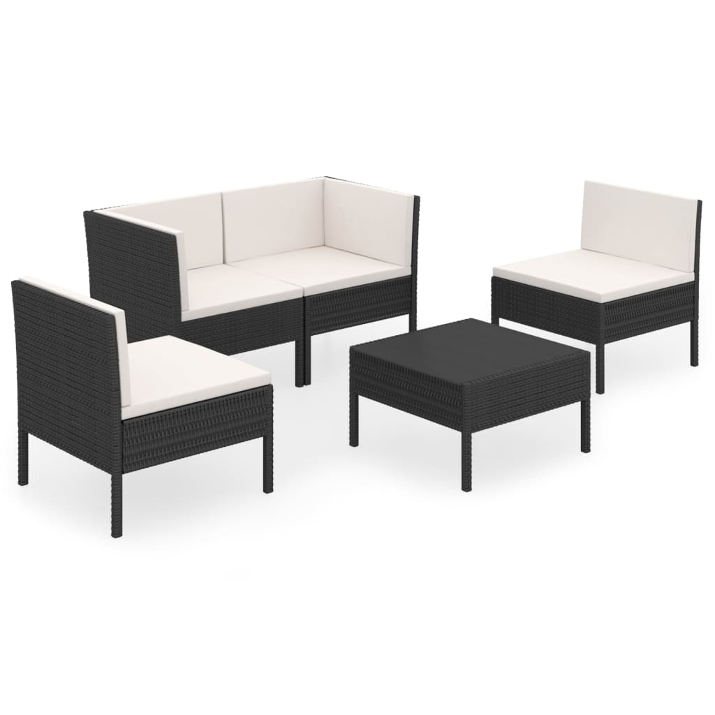 Set de muebles de jardín 5 pzas y cojines ratán sintético negro