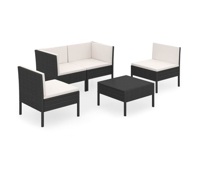 Set de muebles de jardín 5 pzas y cojines ratán sintético negro