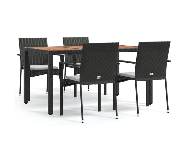 Set de muebles jardín 5 pzas con cojines ratán sintético negro