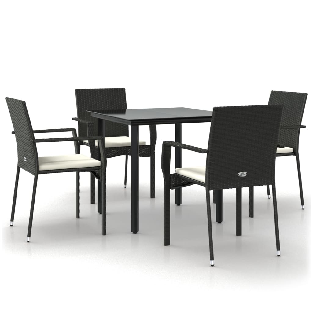 Set de muebles jardín 5 pzas con cojines ratán sintético negro
