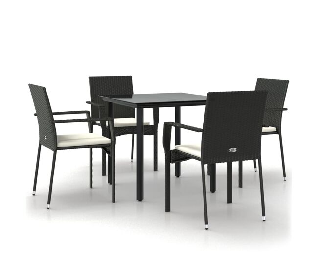 Set de muebles jardín 5 pzas con cojines ratán sintético negro