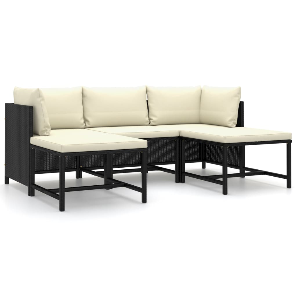 Set de muebles de jardín 5 pzas y cojines ratán sintético negro
