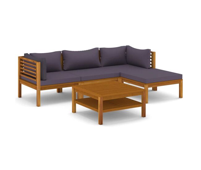 Muebles de jardín 5 piezas cojines madera maciza de acacia