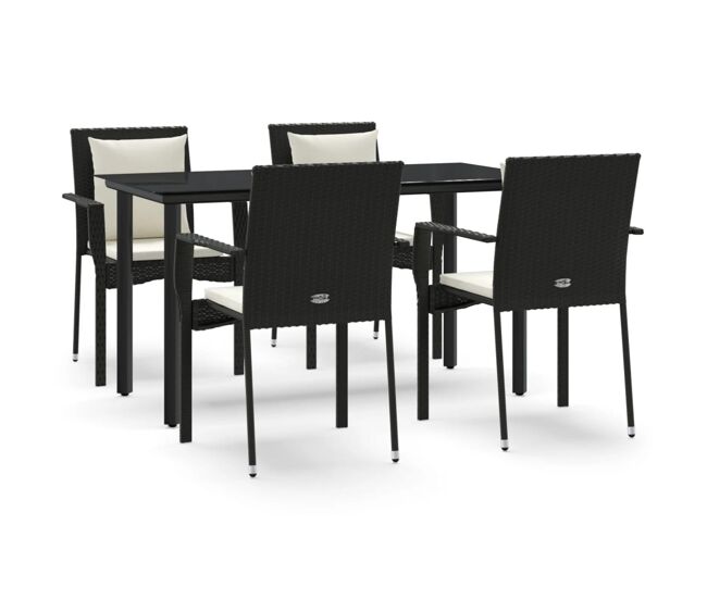 Set de muebles jardín 5 pzas con cojines ratán sintético negro