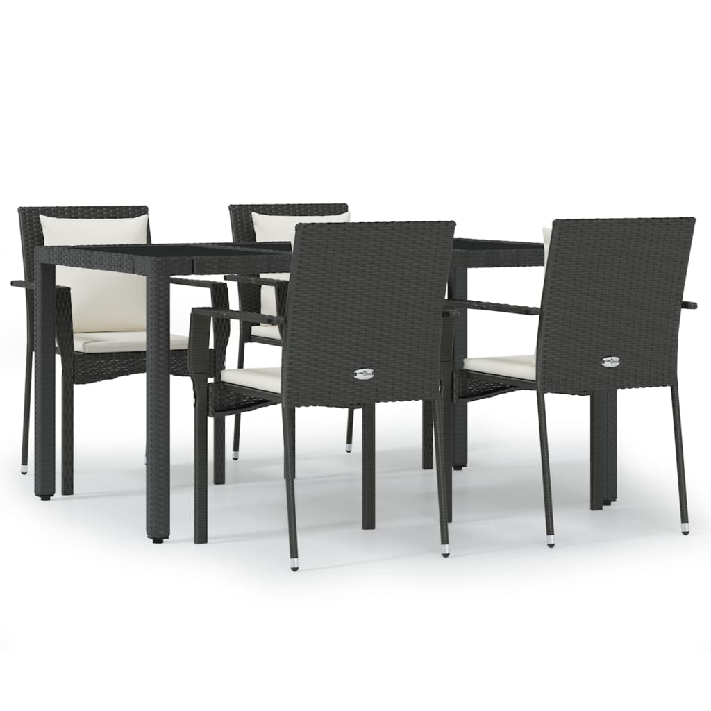 Set de muebles jardín 5 pzas con cojines ratán sintético negro