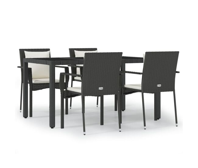 Set de muebles jardín 5 pzas con cojines ratán sintético negro