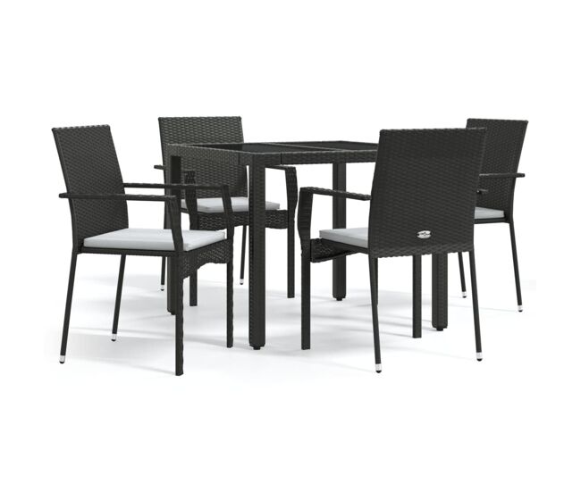 Set de muebles jardín 5 pzas con cojines ratán sintético negro