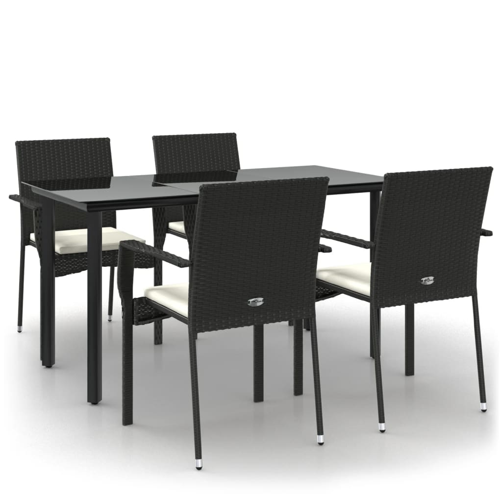 Set de muebles jardín 5 pzas con cojines ratán sintético negro