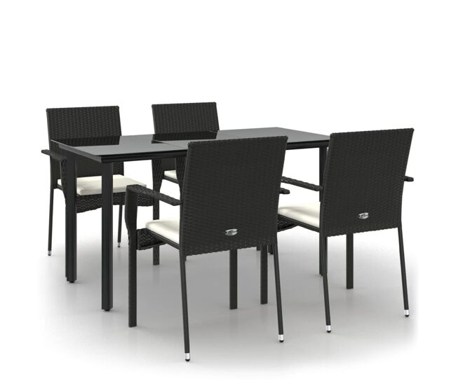Set de muebles jardín 5 pzas con cojines ratán sintético negro
