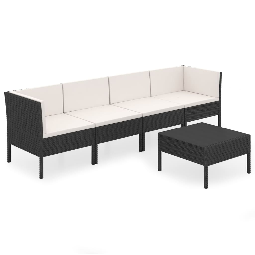Set de muebles de jardín 5 pzas y cojines ratán sintético negro