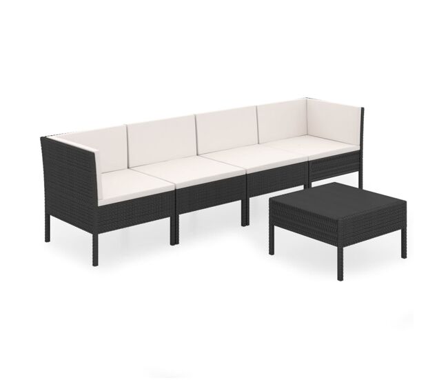 Set de muebles de jardín 5 pzas y cojines ratán sintético negro