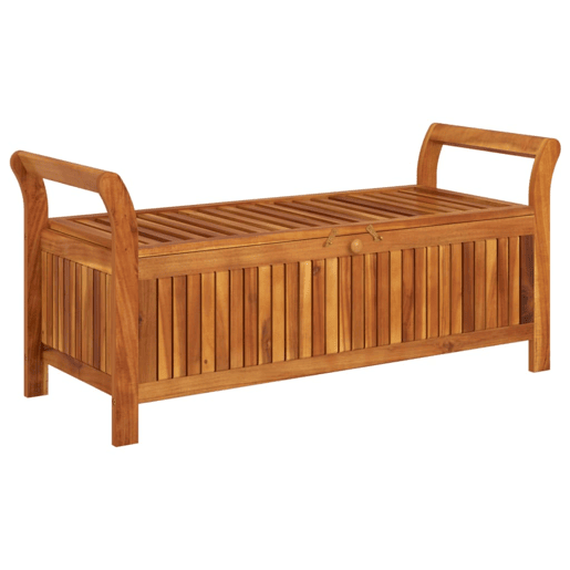 Banco de jardim, mobília de pátio ao ar livre, deck de armazenamento de jardim com almofada, madeira de acácia de 126 cm 02_0011808