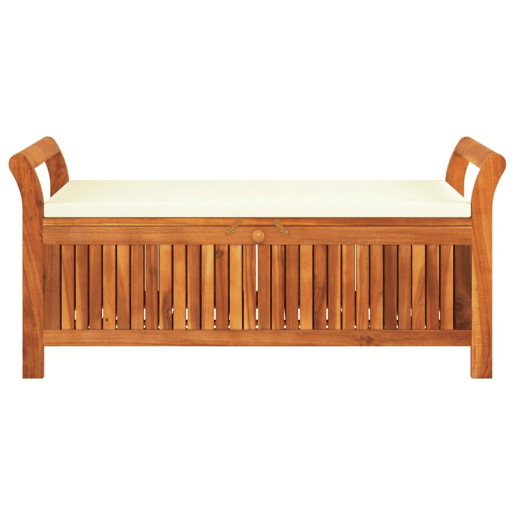 Banco de jardim, mobília de pátio ao ar livre, deck de armazenamento de jardim com almofada, madeira de acácia de 126 cm 02_0011808