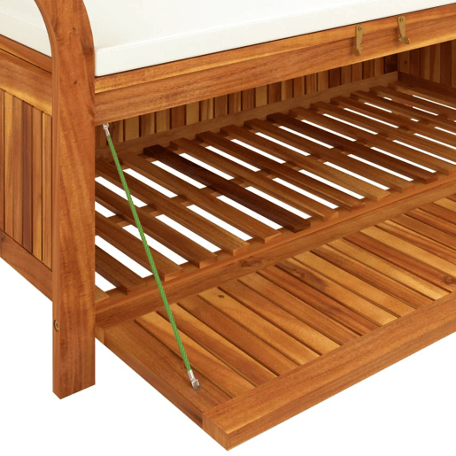 Banco de jardim, mobília de pátio ao ar livre, deck de armazenamento de jardim com almofada, madeira de acácia de 126 cm 02_0011808