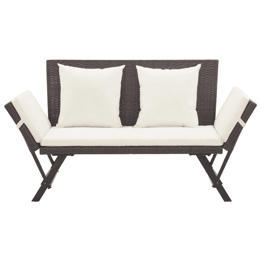 Banco de jardim ao ar livre, móveis de pátio, terraço com almofadas, resina tecida marrom de 176 cm 02_0011593