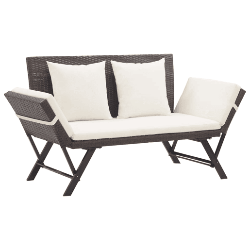 Banco de jardim ao ar livre, móveis de pátio, terraço com almofadas, resina tecida marrom de 176 cm 02_0011593