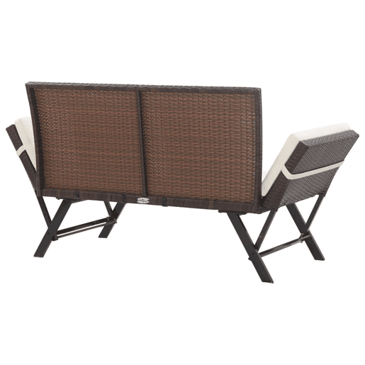 Banco de jardim ao ar livre, móveis de pátio, terraço com almofadas, resina tecida marrom de 176 cm 02_0011593