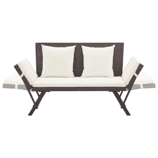Banco de jardim ao ar livre, móveis de pátio, terraço com almofadas, resina tecida marrom de 176 cm 02_0011593