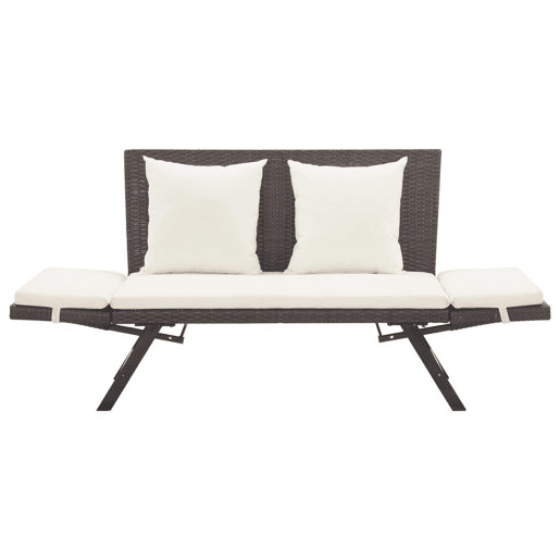 Banco de jardim ao ar livre, móveis de pátio, terraço com almofadas, resina tecida marrom de 176 cm 02_0011593
