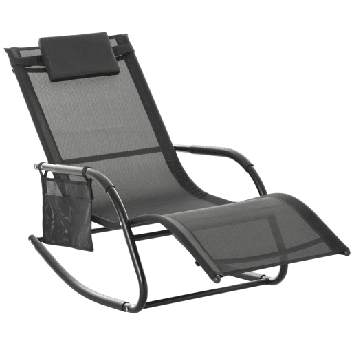 Outsunny Espreguiçadeira Baloiço de Exterior com Braços Apoio de Cabeça Acolchoado e Bolso Lateral Carga 120 kg para Jardim Terraço Pátio 150x62x88 cm Preto