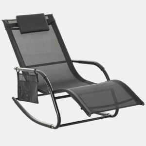 Outsunny Espreguiçadeira Baloiço de Exterior com Braços Apoio de Cabeça Acolchoado e Bolso Lateral Carga 120 kg para Jardim Terraço Pátio 150x62x88 cm Preto