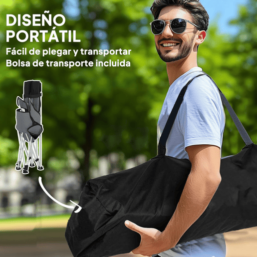 Outsunny Conjunto de 2 Cadeiras Dobráveis Campismo Portáteis com Apoio para os Pés Desmontável Apoio para a Cabeça Porta-Copos e Bolsa Lateral Carga 120 kg para Jardim Praia Pesca 50-100x82x88 cm Cinza e Preto